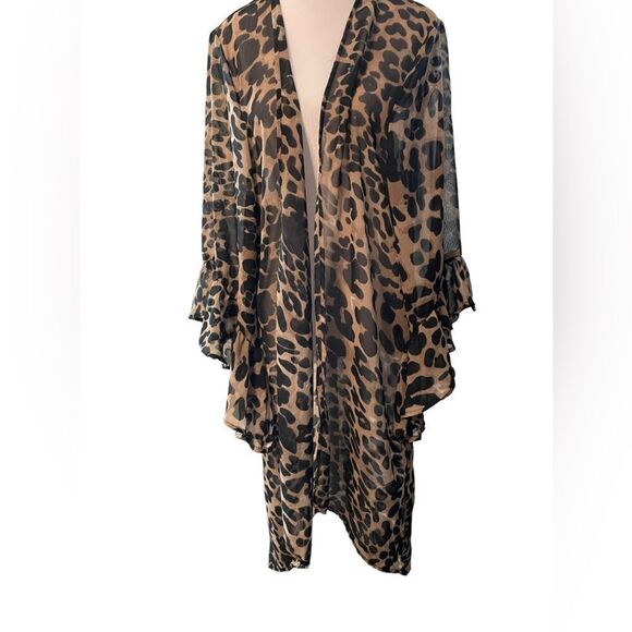 SHEER LEOPARD ANIMAL PRINT KIMONO, XL - Picture 3 of 9